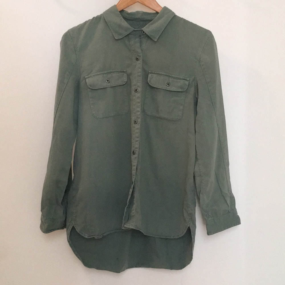 Madewell Army Green Denim Button Down Shirt Sz M